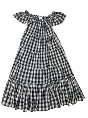 THE GREAT. Nightingale Black & White Gingham Off-Shoulder Maxi Dress